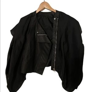 Black Rick Owens Zip Up Cut Off Sleeve Jacket